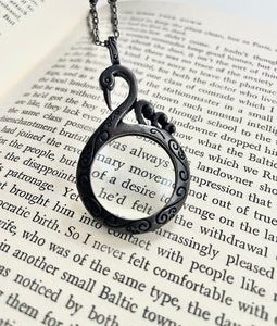 KOTLC Black Swan Necklace | Antiqued Monocle Pendant | Keeper of the Lost Cities Magnifying Glass Jewelry