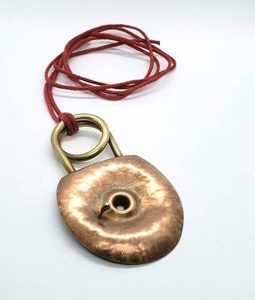 Modernist Copper Pendant Ring, Mixed Metal Sculptural Jewelry