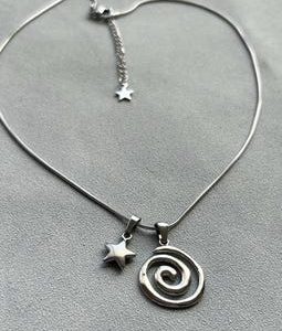 Stainless Steel Spiral Star Pendant Vortex Charm Necklace: Waterproof Snake Chain Silver Handmade Jewelry