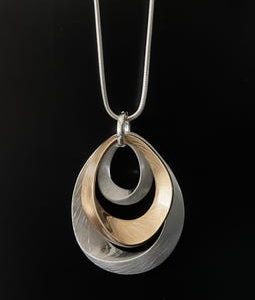 Mixed Metal Layered Oval Pendant Necklace: Modern Minimalist Jewelry