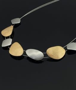 Modern Two-Tone Geometric Necklace | Gold & Silver Pebble Statement Necklace | Minimalist Abstract Jewelry for Women