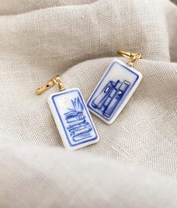 Delft blue cold porcelain book earrings - 18k gold plated
