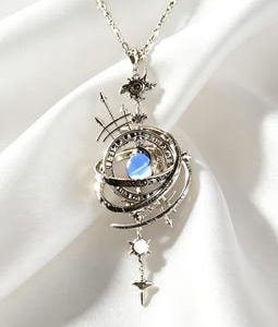 Vintage celestial globe necklace, silver pendant
