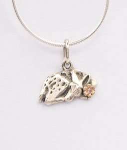Sleeping Fawn Charm in Silver with 9k Gold Flower & Zircon