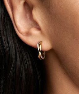 Organically Shaped Two-tone Open Hoop Earrings | Sterling Silver & 14K Gold Plated Twisted Hoops