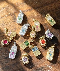 18K Gold/ S925 Plated Retro Virtual Digital Pet Pendant with Zircon Gem, Y2k Jewelry, 90's Kid Toys, Egg Pet Charm, Gemagotchi Charm