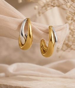 18K Gold Silver Two Tone Hoop Huggie Earrings Birthday Christmas Gift for Her