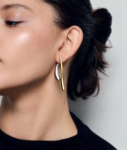 Two Tone Ear Jacket Earrings, Gold Silver Sculptural Drop Earrings, Modern Front Back Statement Earrings, Minimalist Jewelry